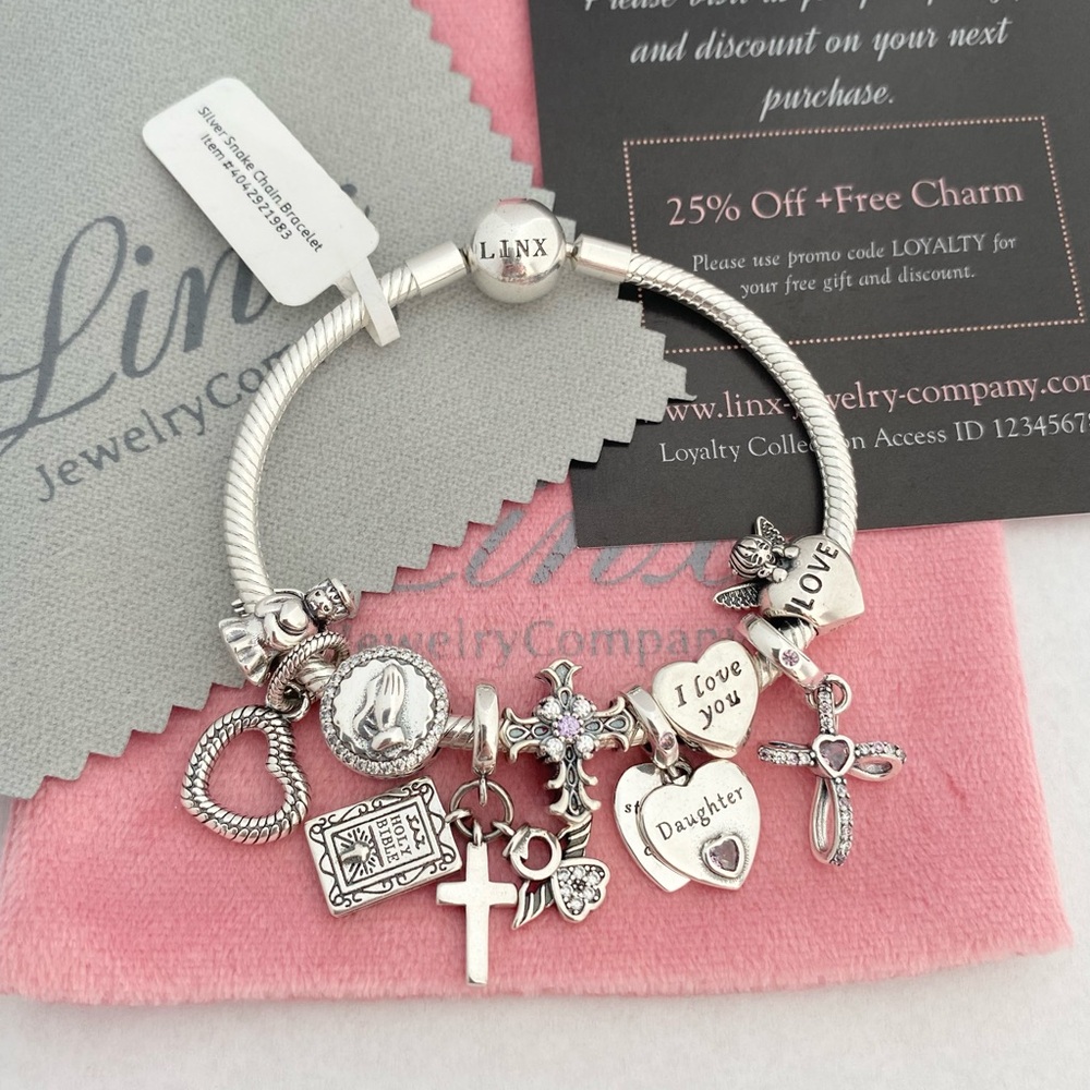Linx Snake Chain Bracelet with Religious Daughter Themed Charms